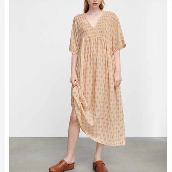 Zara Pink Yellowish Geometric Print Oversized Smock Front ViscoseCotton Dress XS - Picture 7 of 16